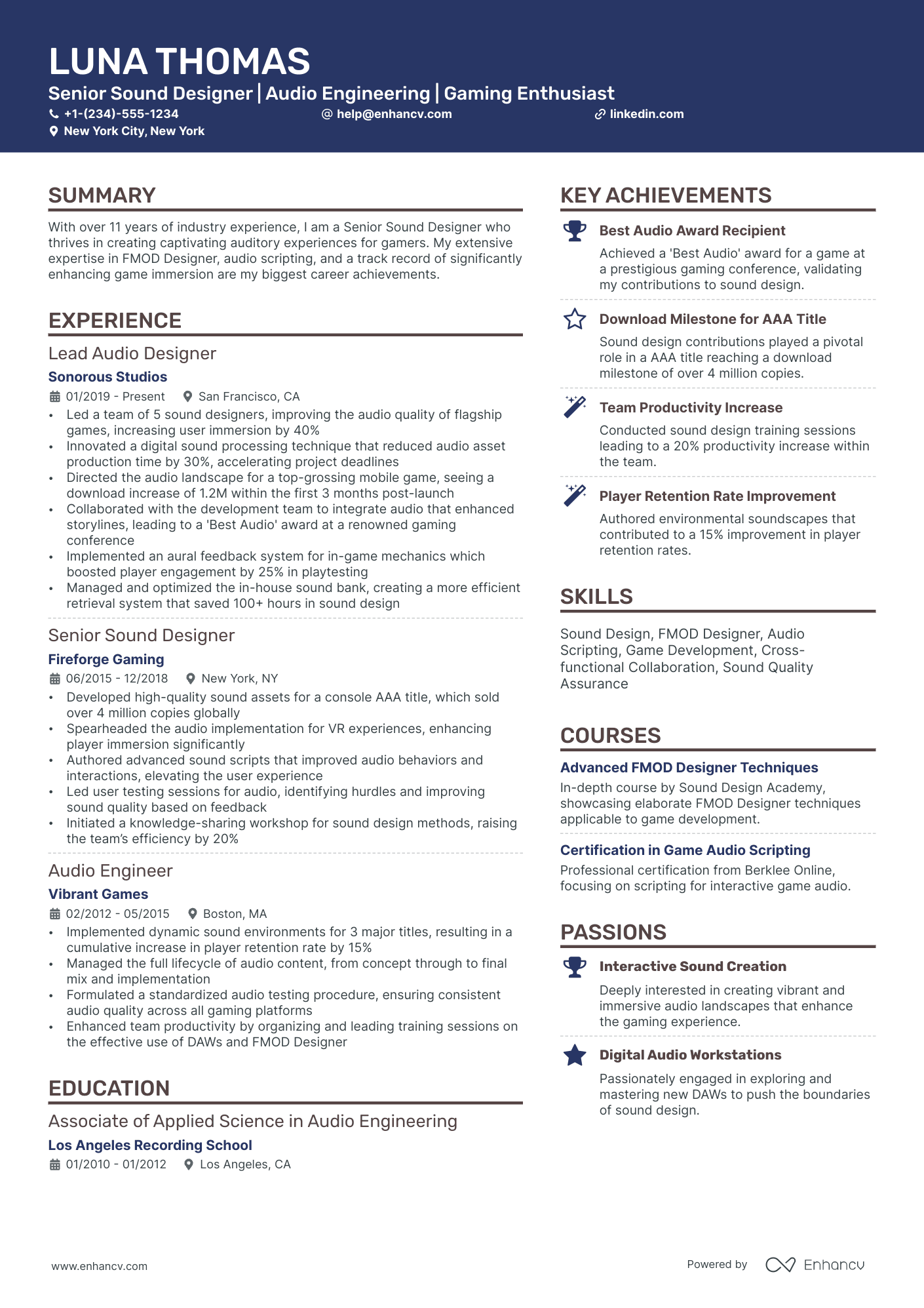 10 Sound Designer Resume Examples & Guide for 2026