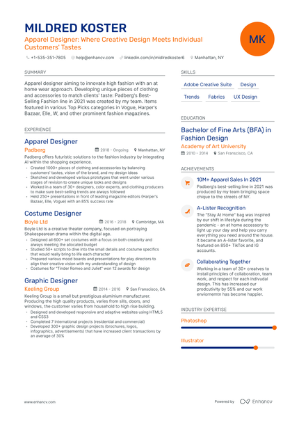 5 Apparel Designer Resume Examples & Guide for 2023