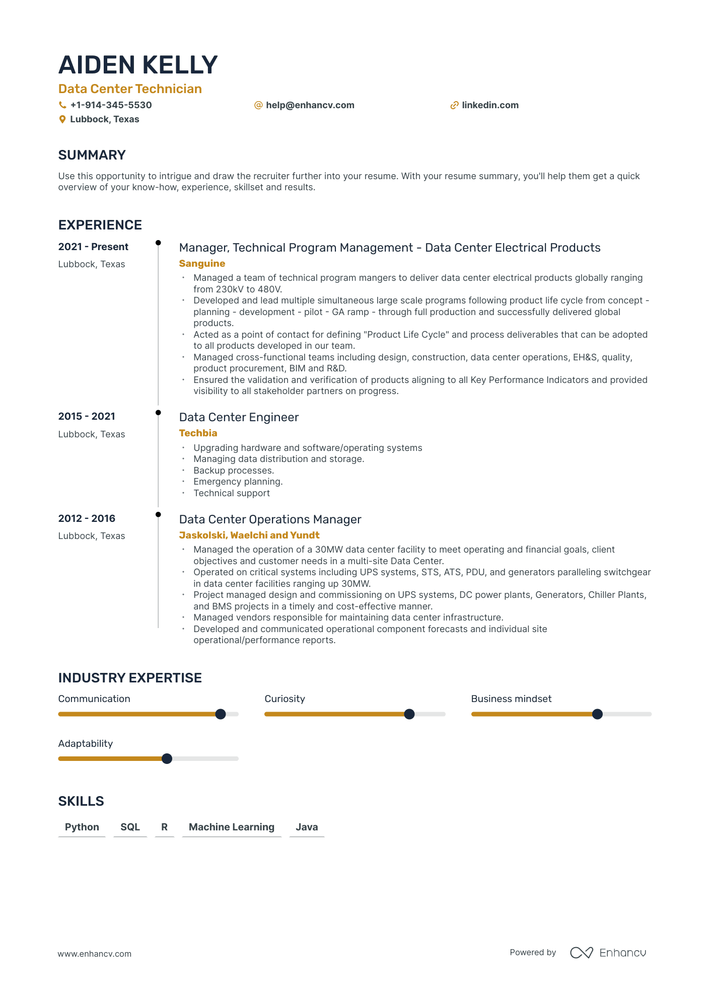 6 Data Center Technician Resume Examples & Guide for 2024