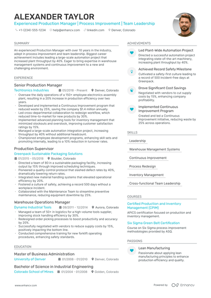 5 Production Manager Resume Examples & Guide for 2024