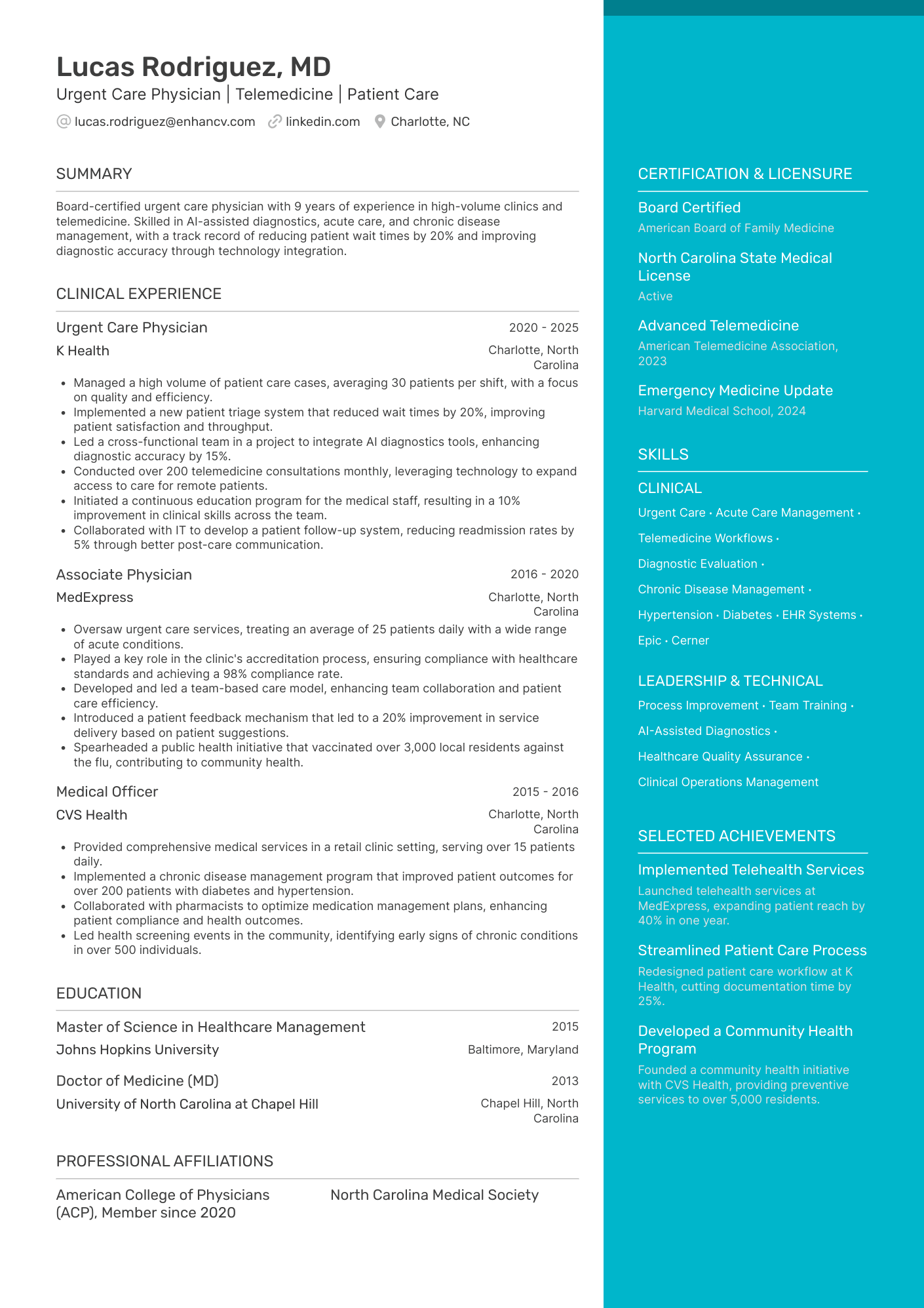 Doctor resume example