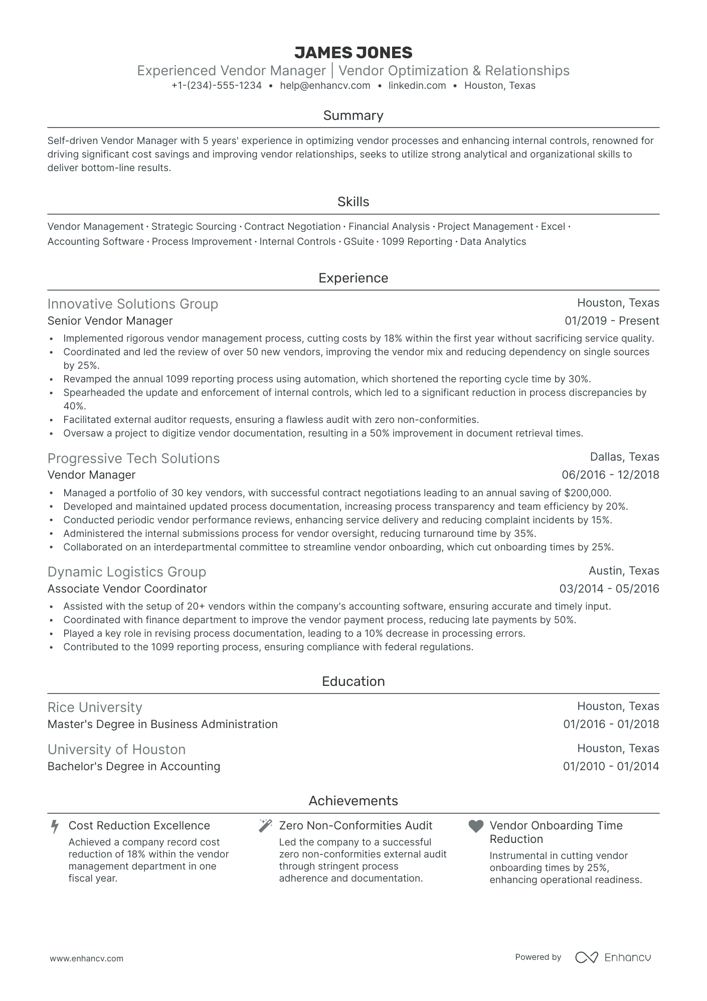 5 Vendor Manager Resume Examples & Guide for 2024