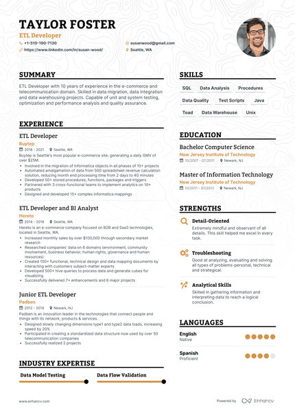 5 ETL Developer Resume Examples & Guide for 2023