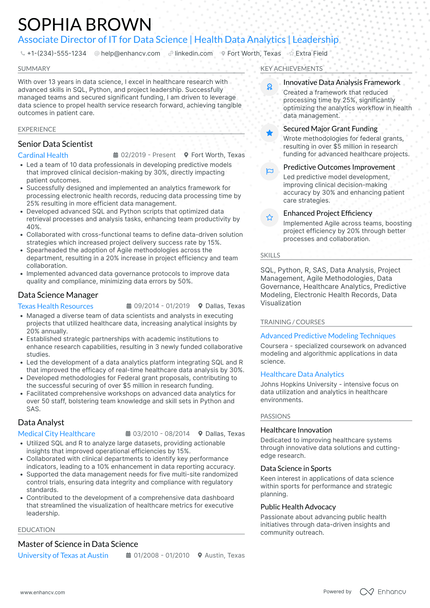 A resume example of a IT Director of Data Management