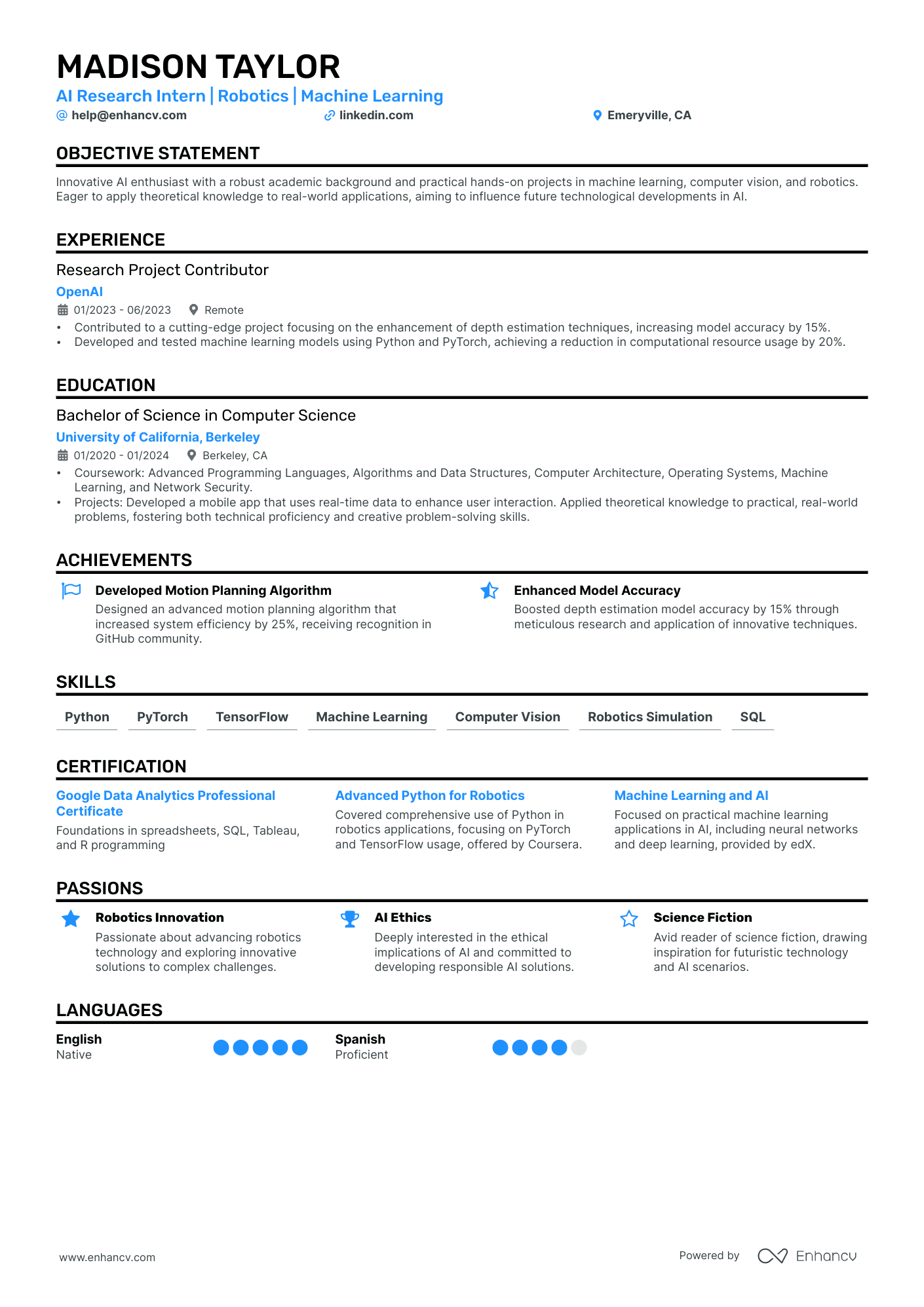 Intern resume example