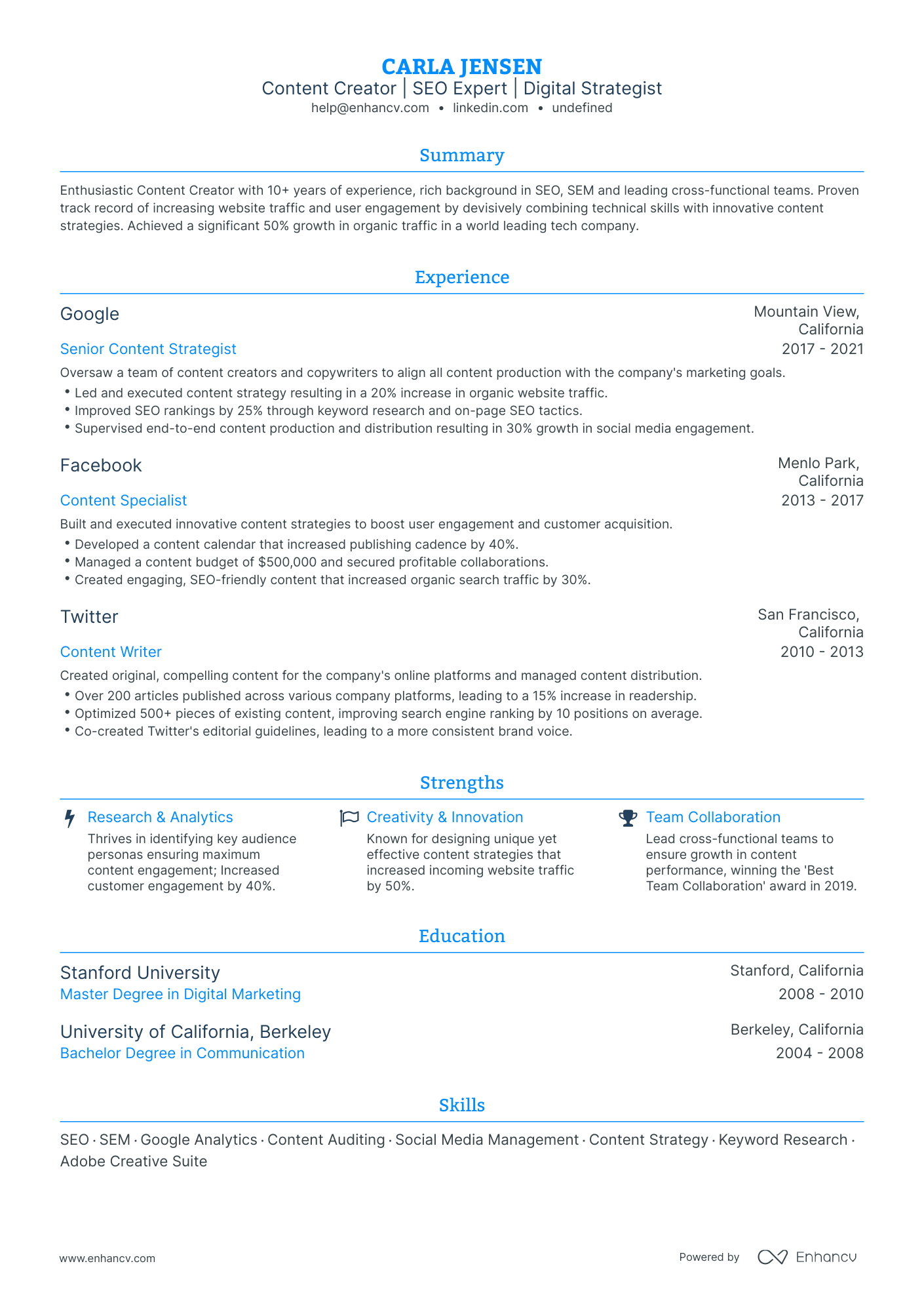 5 Content Creator Resume Examples & Guide for 2024