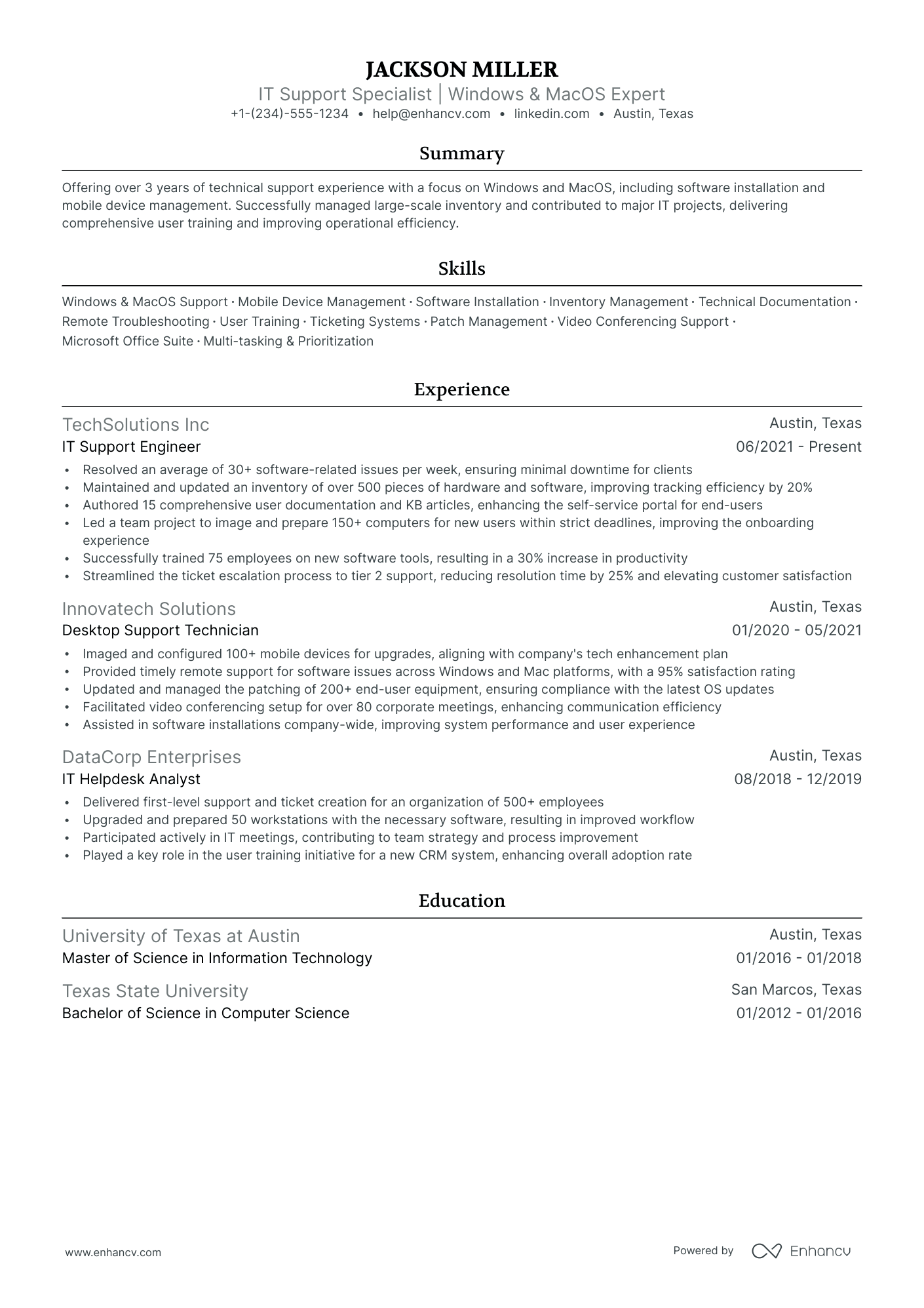 5 IT Technician Resume Examples & Guide for 2024