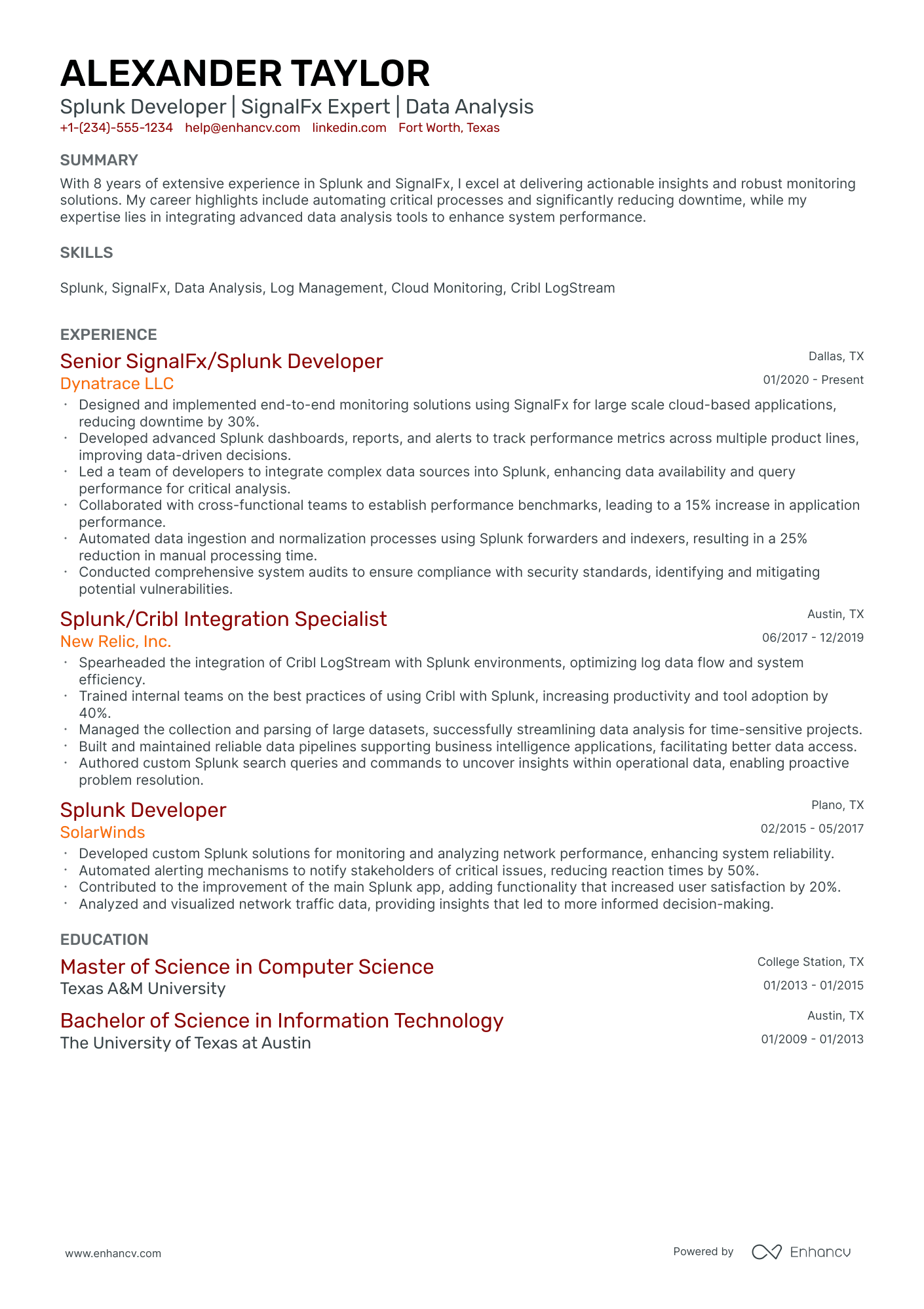 10 Splunk Developer Resume Examples & Guide for 2026