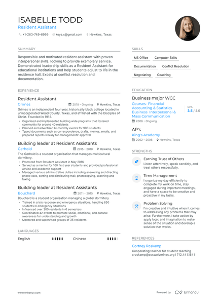 Resident Assistant Resume Examples & Guide for 2023 (Layout, Skills ...