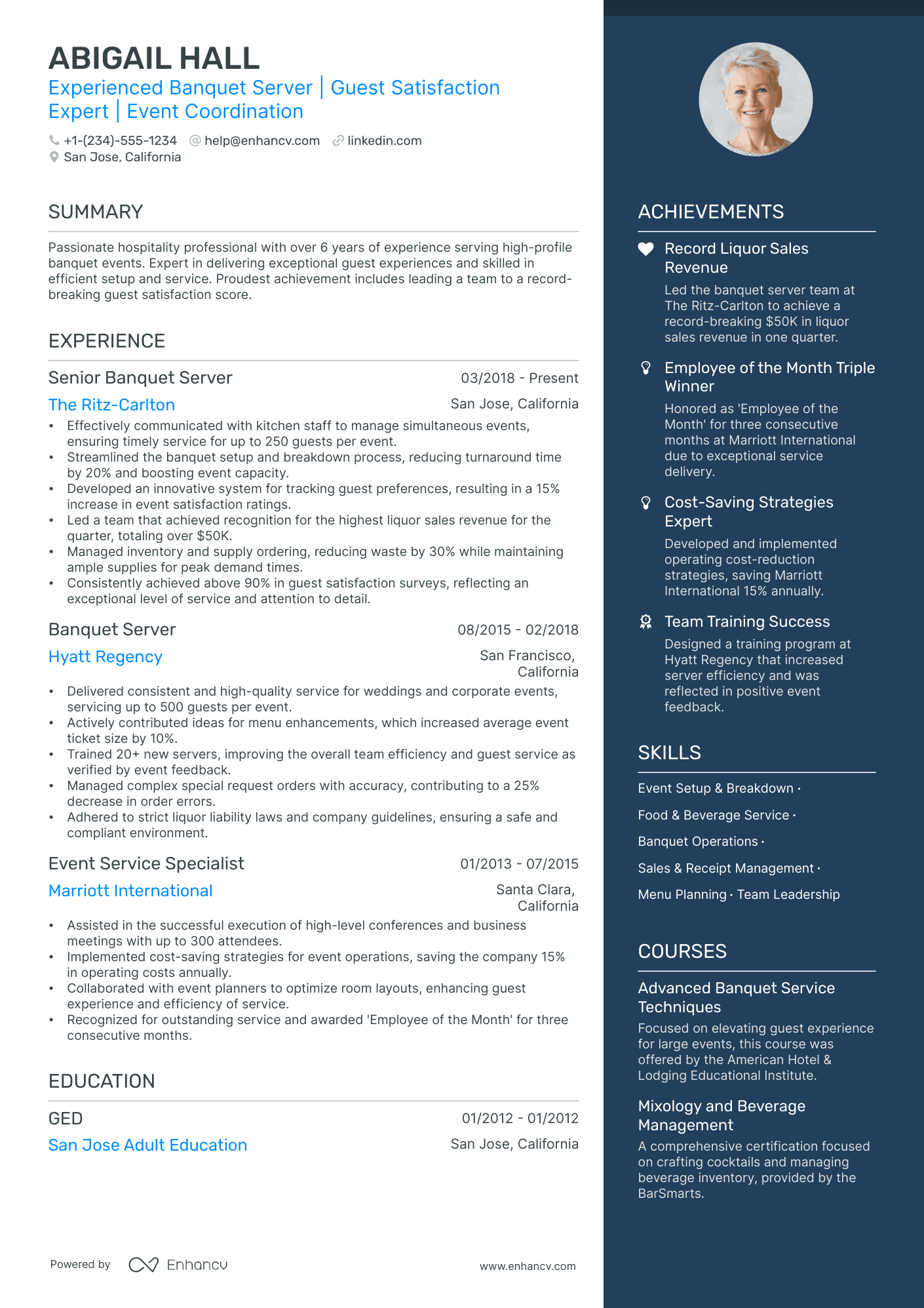 5 Banquet Server Resume Examples & Guide for 2024