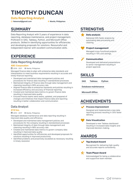 5 Data Reporting Analyst Resume Examples & Guide for 2024