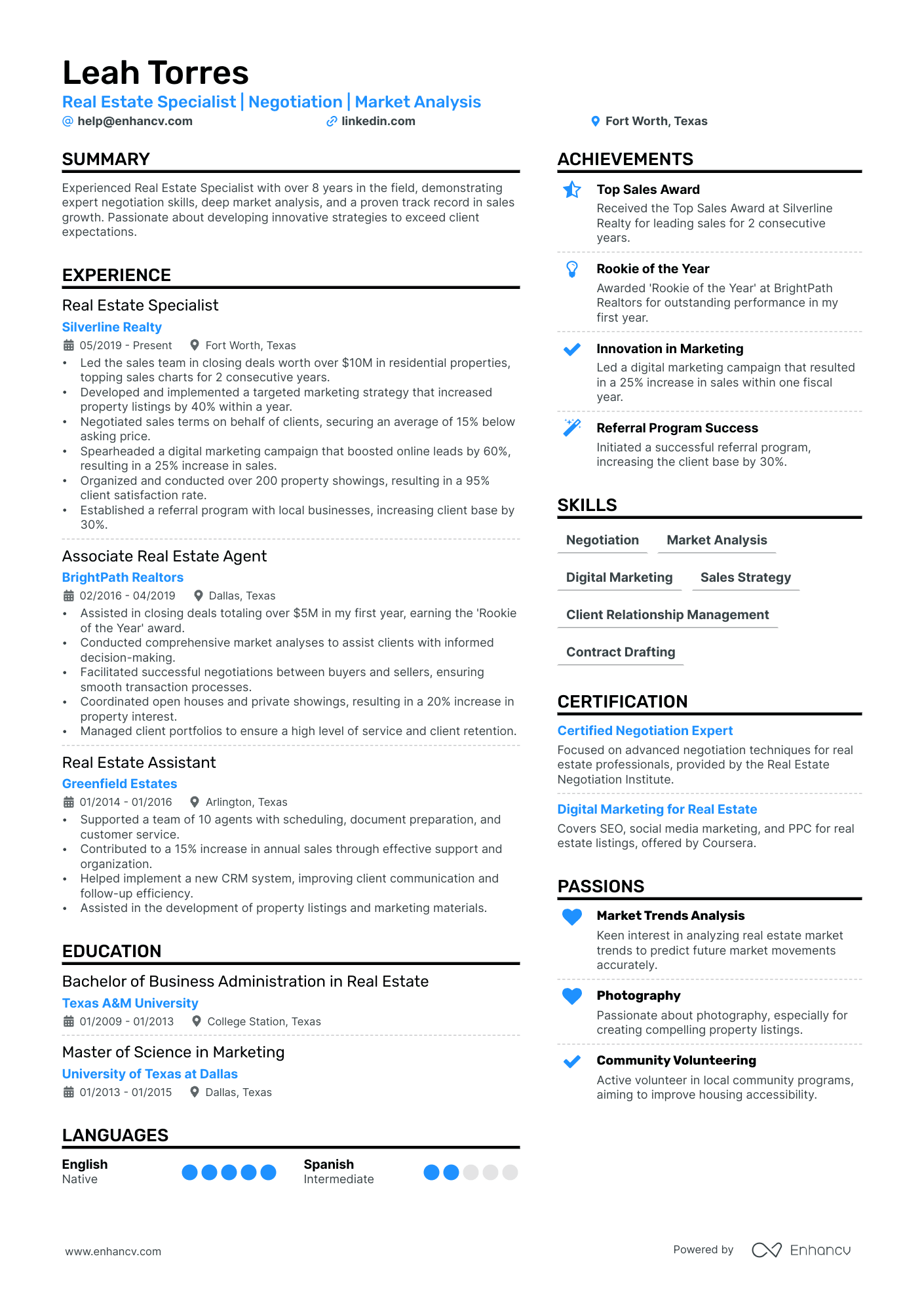 Real Estate Agent resume example