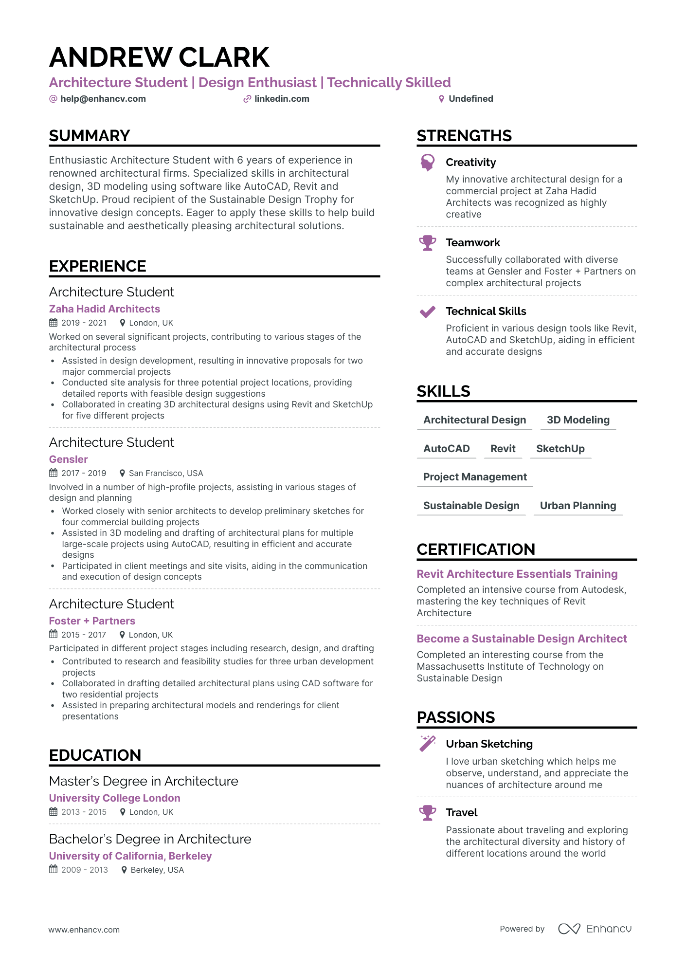 5 Architecture Student Resume Examples & Guide for 2024