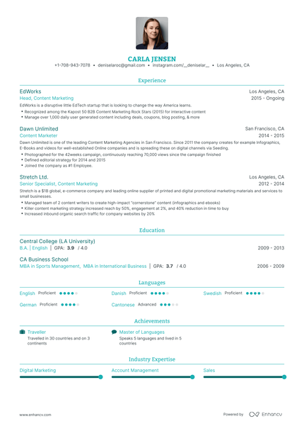 5 Content Marketing Resume Examples & Guide for 2024