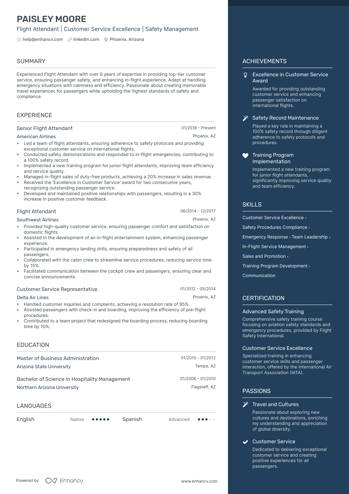 Flight Attendant resume example