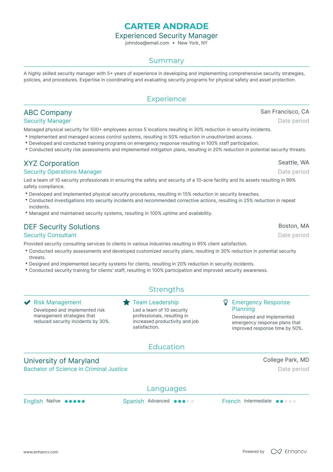 3 Security Manager Resume Examples & Guide for 2023