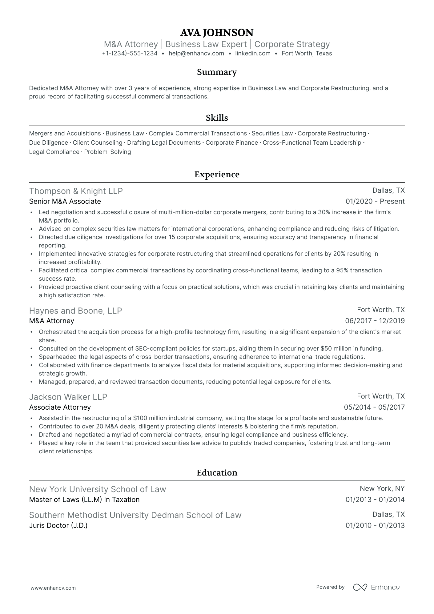 5 M&A Lawyer Resume Examples & Guide for 2024