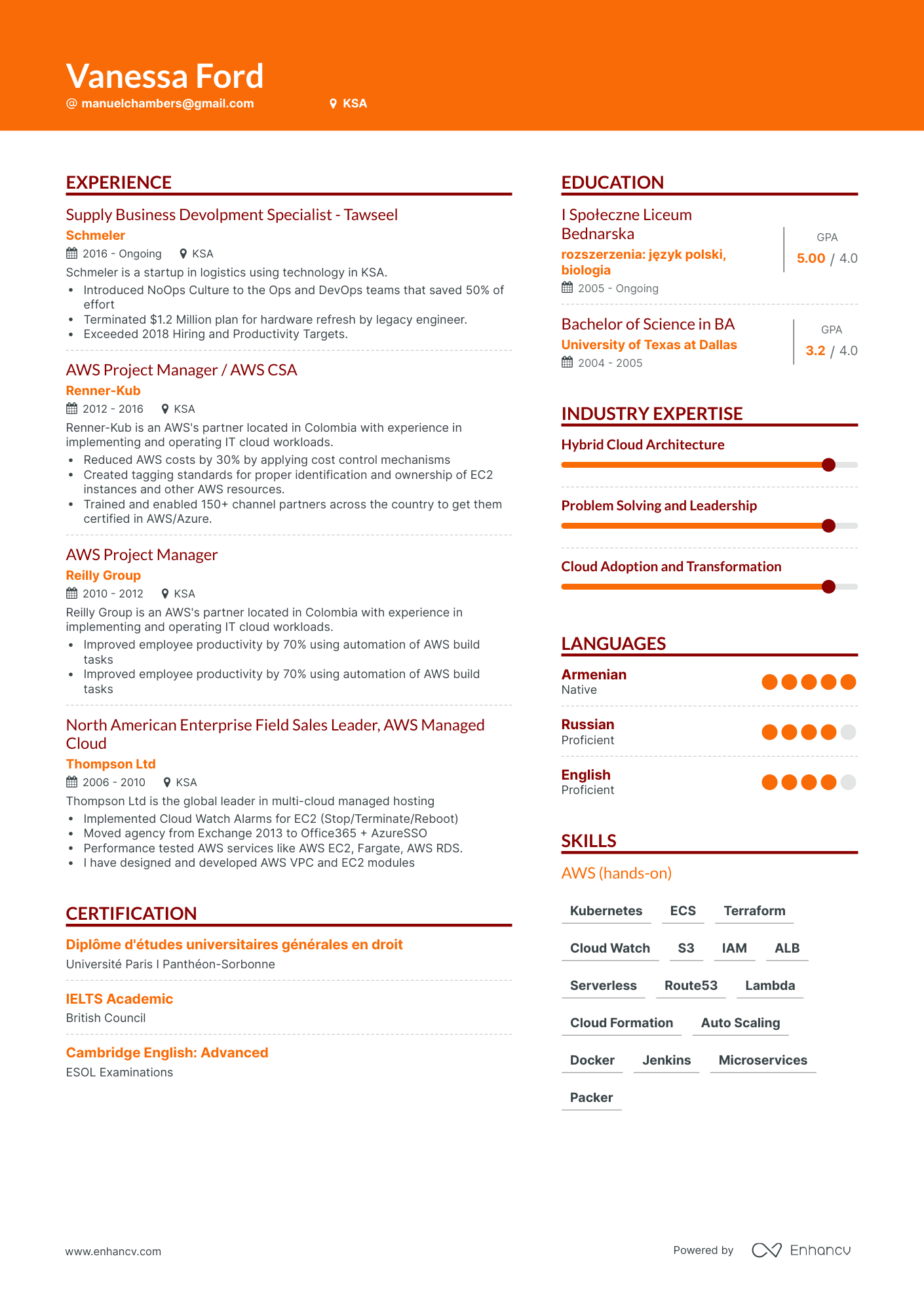 aws sample resume for 5 years experience