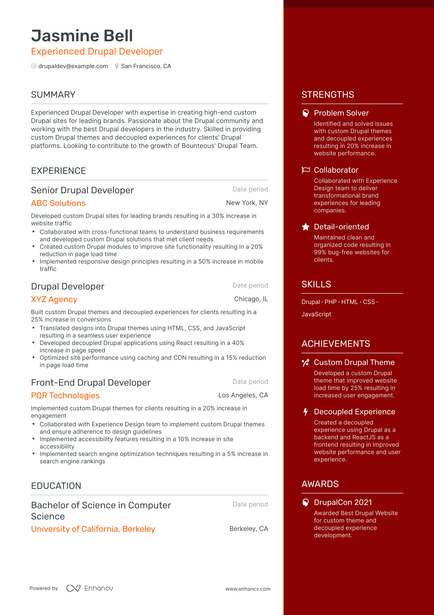 5 Drupal Developer Resume Examples & Guide for 2023