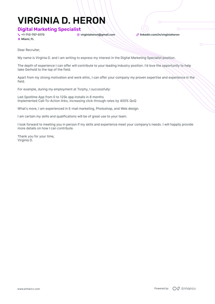 Digital Marketing Specialist cover letter