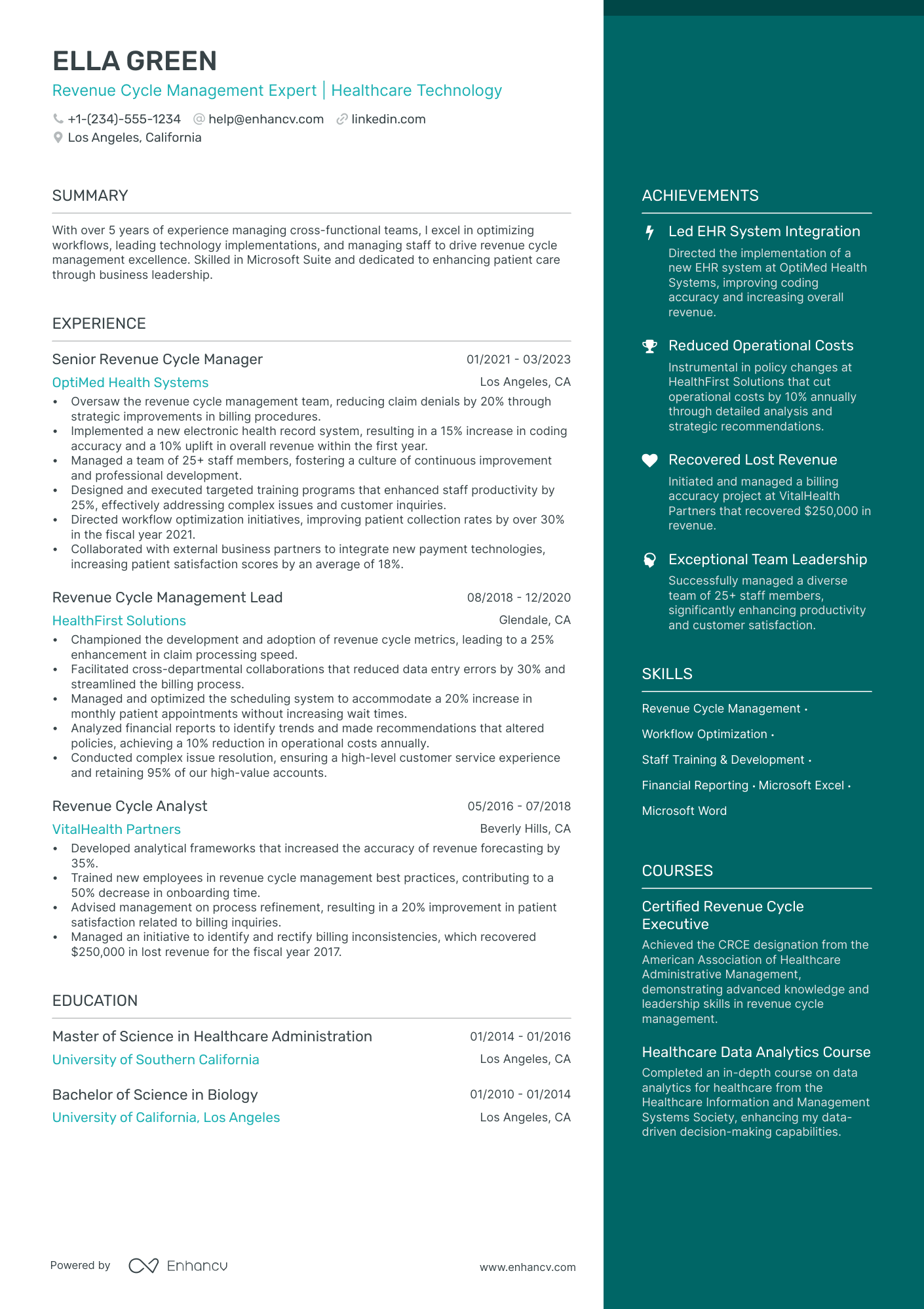 5 Revenue Cycle Manager Resume Examples & Guide for 2024