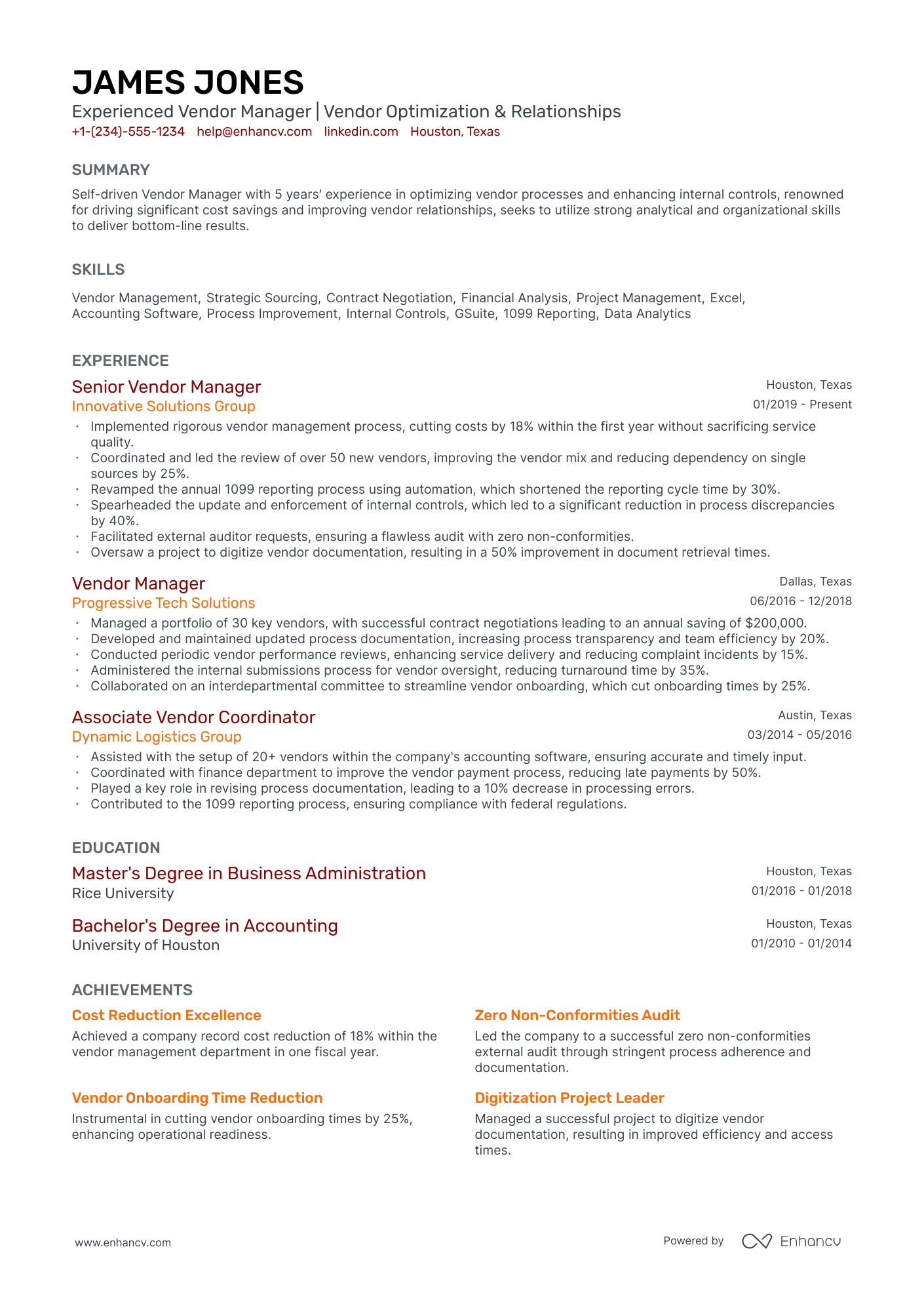 5 Vendor Manager Resume Examples & Guide for 2024