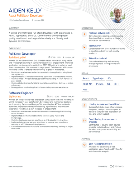 5 React Full Stack Developer Resume Examples & Guide for 2023