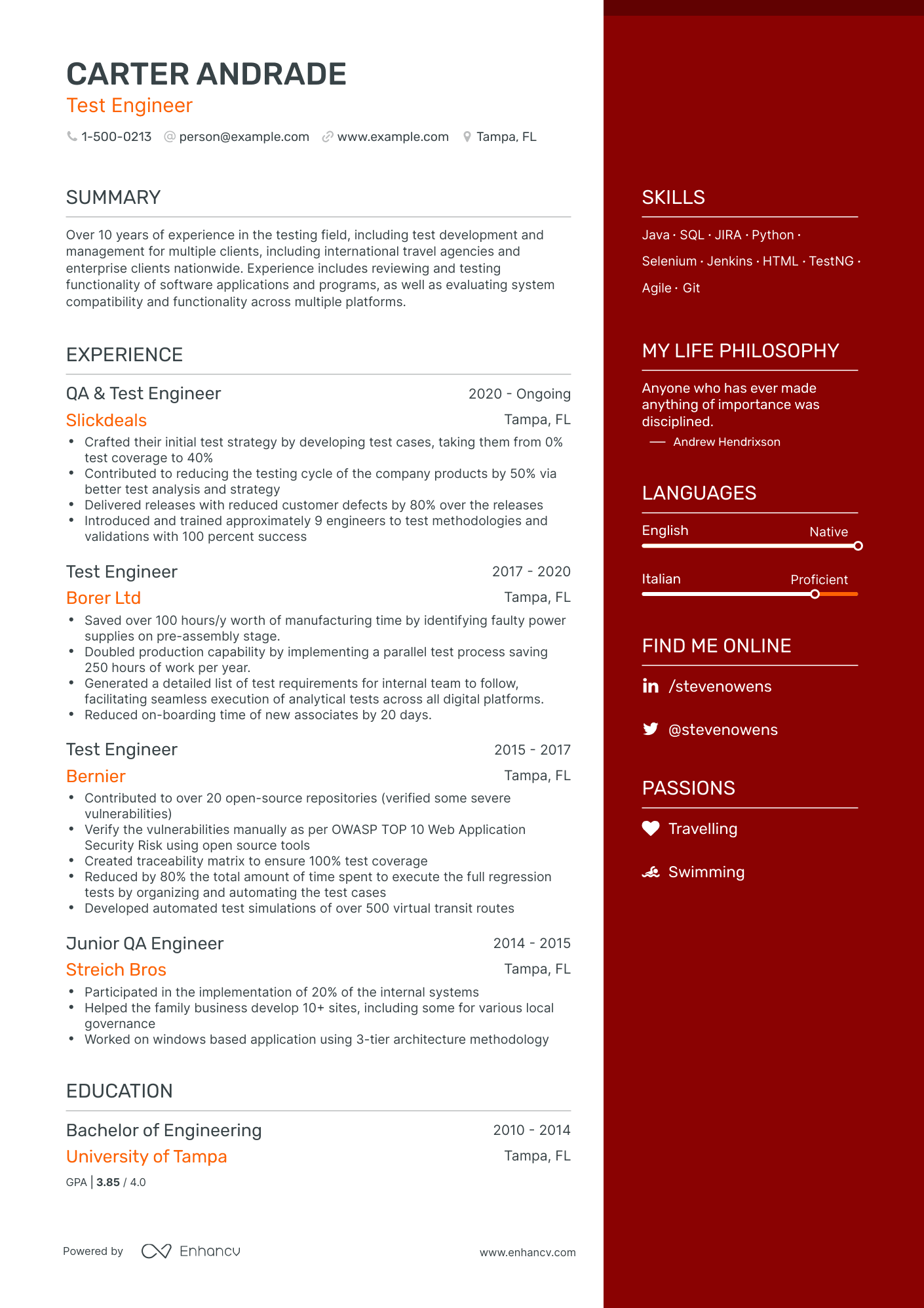 resume template for software test engineer