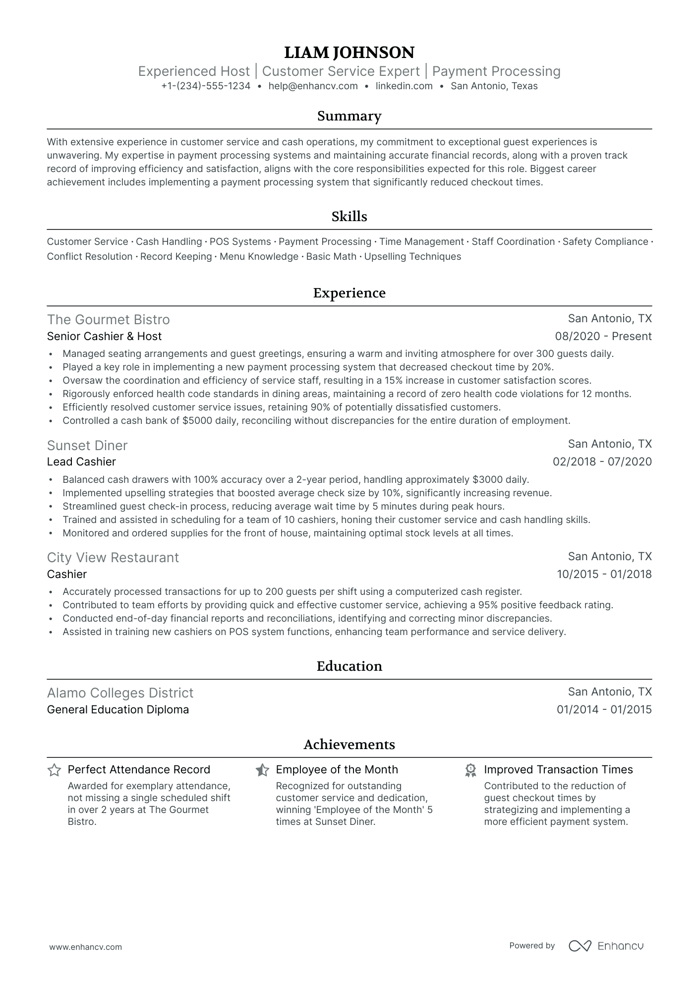 5 Food Cashier Resume Examples & Guide for 2024