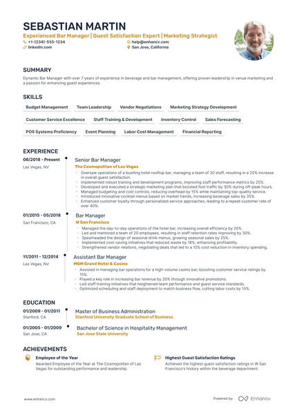 5 Bar Manager Resume Examples & Guide for 2024