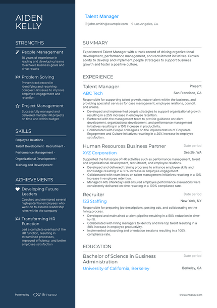 5 Talent Manager Resume Examples & Guide for 2023