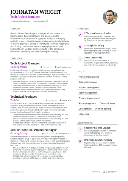 Tech Project Manager resume example