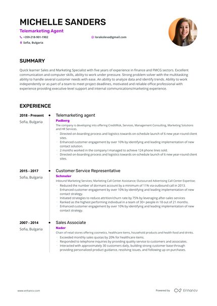 Telemarketing resume example