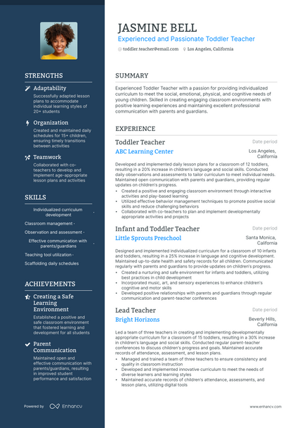 5 Toddler Teacher Resume Examples & Guide For 2023