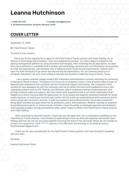 Trainer cover letter