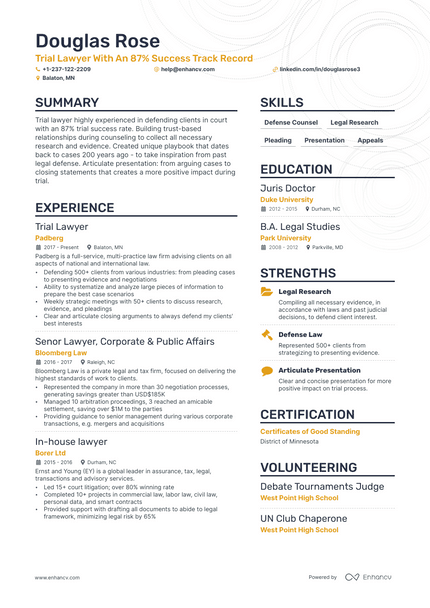 Trial Lawyer resume example