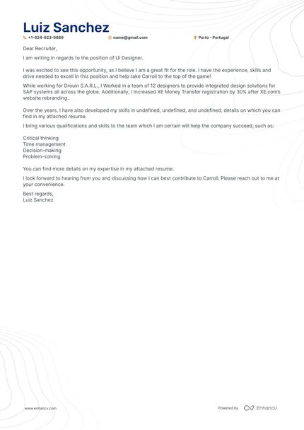 Ui Designer cover letter
