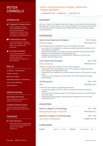User Researcher resume example