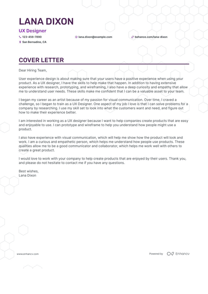 Ux Designer cover letter