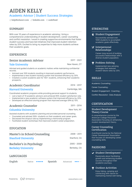 5 Academic Advisor Resume Examples - AHR0cHM6Ly9jZG4uZW5oYW5jdi5jb20vcmVzdW1lcy9hY2FkZW1pYy1hZHZpc29yLXJlc3VtZS5wbmc~. 
