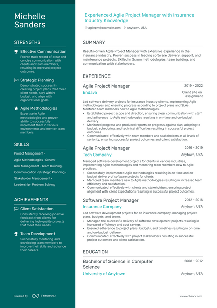 Agile Project Manager resume example