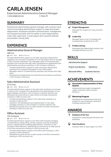 Administrative General Manager resume example