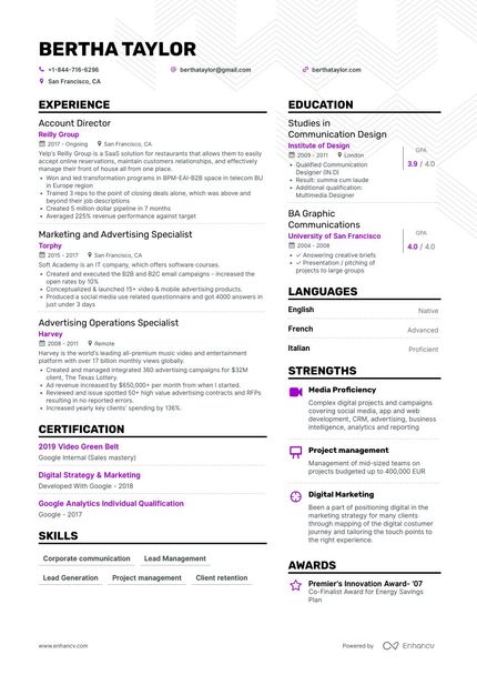 5 Advertising Resume Examples & Guide for 2023