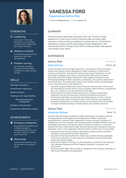 Airline Pilot resume example