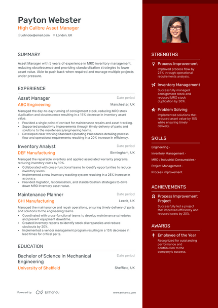 Asset Manager resume example