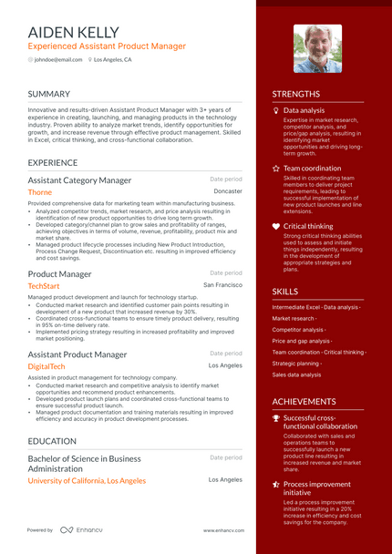 Assistant Product Manager resume example
