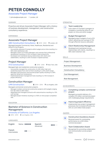 Associate Project Manager resume example