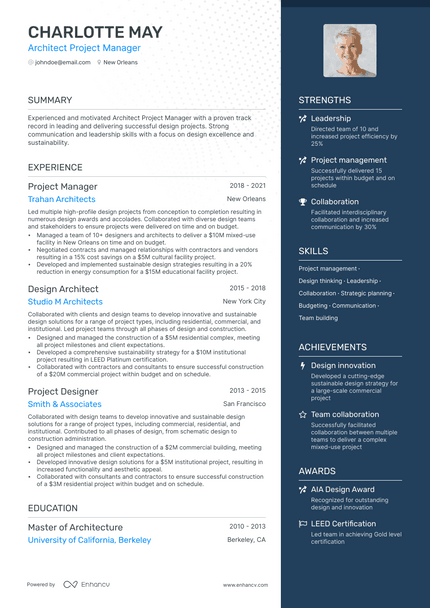 Architect Project Manager resume example