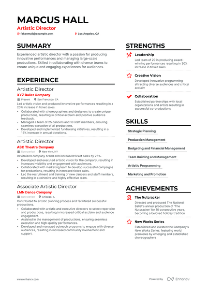 Artistic Director resume example