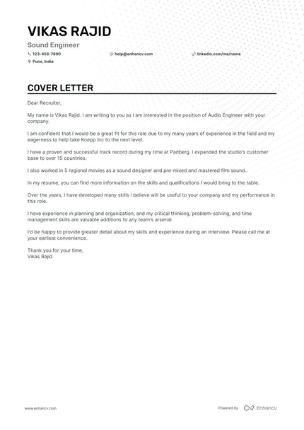 Audio Engineer cover letter